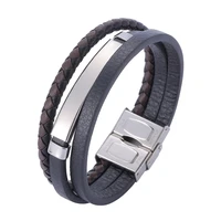 retro hand woven multilayer leather braided bracelet men popular jewelry stainless steel charm bangle friend husband gift ps1155