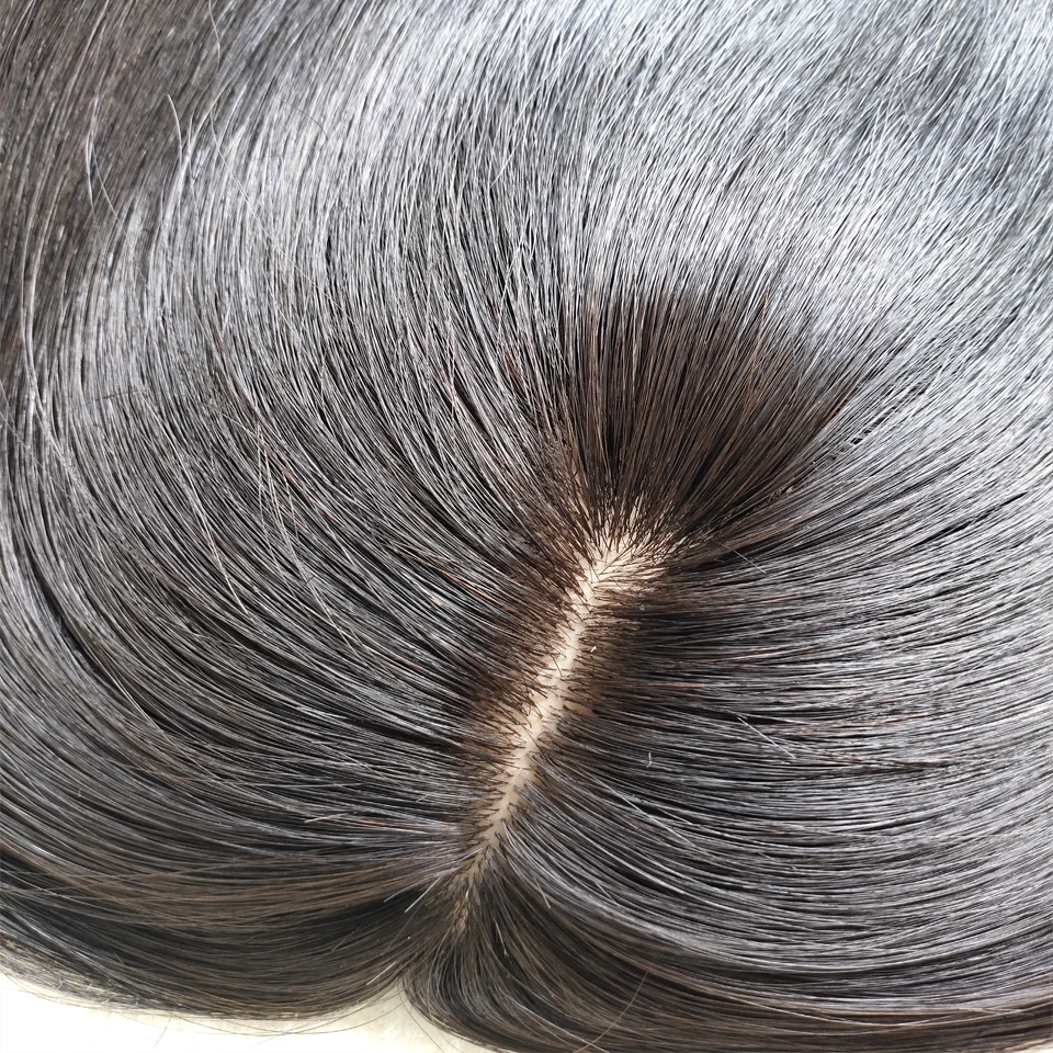 14'средняя часть человеческие волосы Топпер парик для женщин дышащая шелковая