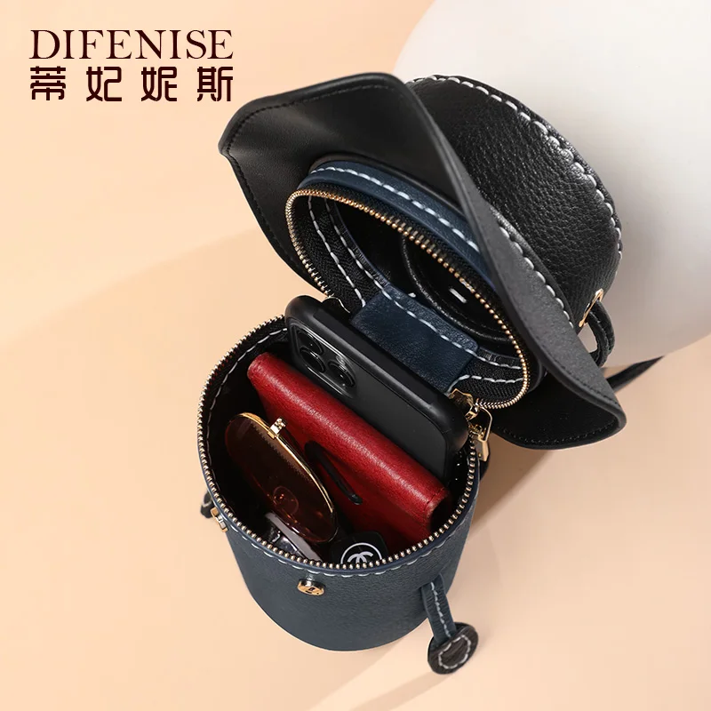 

Difenise New Small Flap Crossbody Bags for Women Genuine Leather Shoulder Messenger Bucket Handbag Handmade Ladies Phone Purse