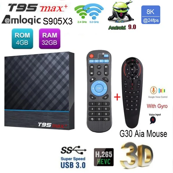 ТВ приставка T95 MAX Plus Amlogic S905X3 android 9 0 8K 100 Мбит/с 2 4 ГГц Wi Fi|ТВ-приставки и