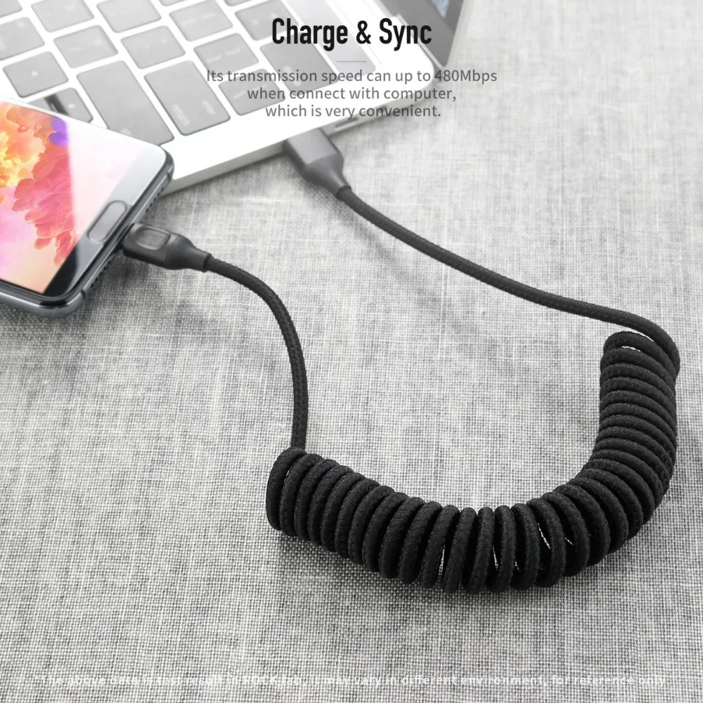 2 шт. USB Type C кабель для автомобиля Выдвижной кудрявый A USB-C устройства быстрого