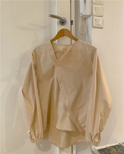 Асимметричные рубашки с рукавами-фонариками в Корейском стиле модные блузки