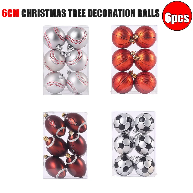 

6 шт./лот 6 см/2,4 дюйма, украшение для футбола, рождественская елка, подвесные украшения, подвеска, украшение на день рождения для дома, бара, ук...