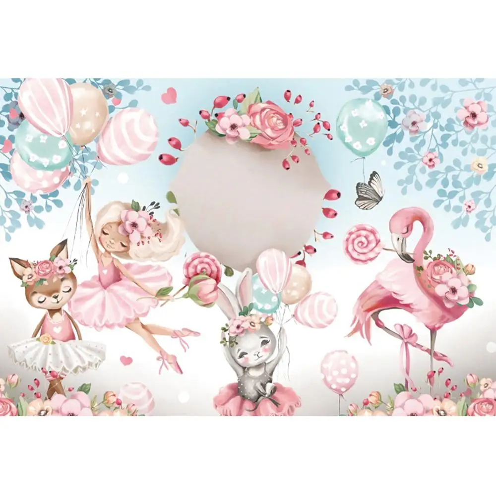 Фон для детских фотографий фламинго кролик воздушный шар цветок принцесса |