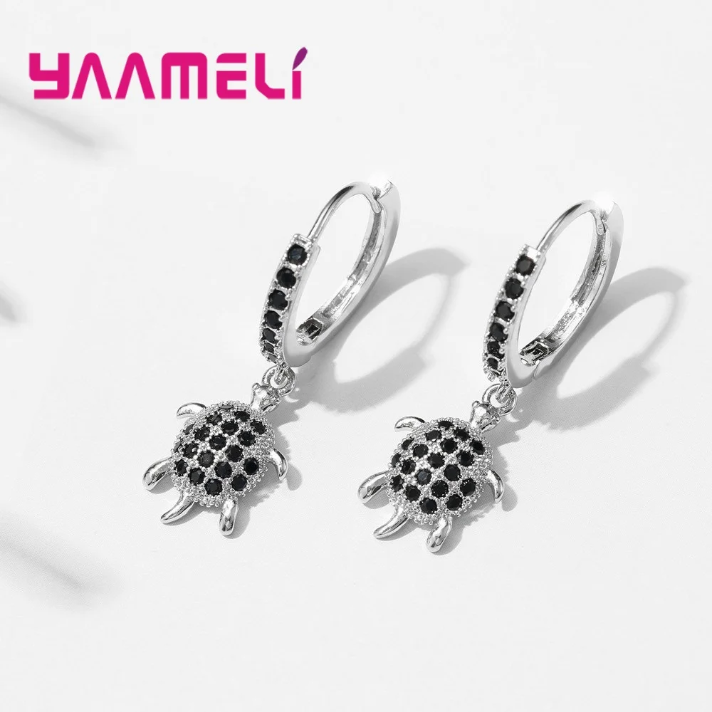 Серьги подвески из черепахи розовое золото серебро полная фианитовая