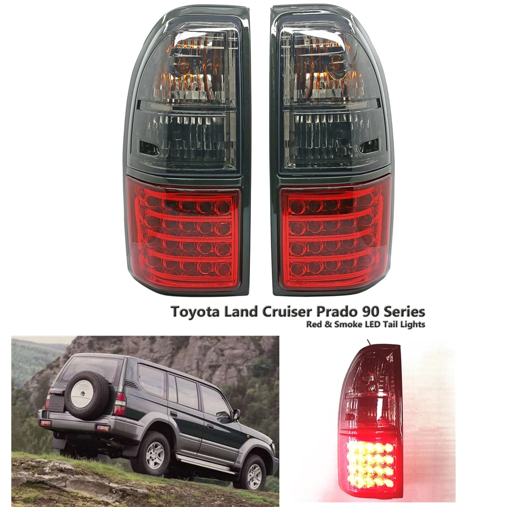 

2x LED Tail Light Bulbs For Toyota Prado FJ90 LC90 3400 2700 1998-2002 Rear Bumper Side Signal Lamp Assembly Black-Red Taillight