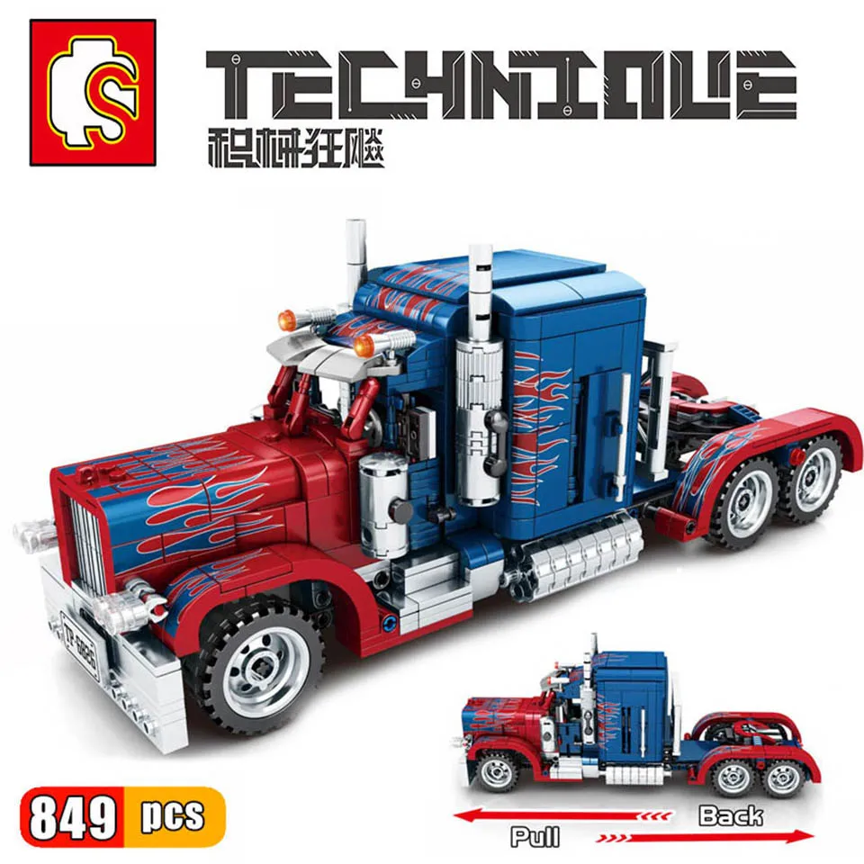 

Sembo Car Technic The Peterbilt Heavy Container Truck MOC Creative Building Blocks Model Set Mini Diamond Bricks Toys for Boys