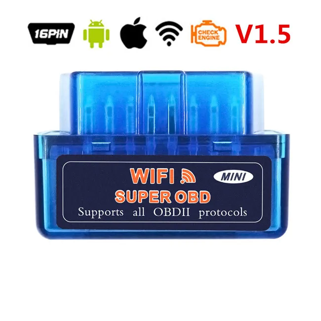 Blue WIFI V1.5 OBD2 ELM327 Bluetooth V2.1 OBDII ELM 327 WIFI V1.5 HH OBD ELM327 Bluetooth V2.1/2.1 OBD 2/II Diagnostic Tool Auto Code Scanner - Цвет: Blue WIFI V1.5