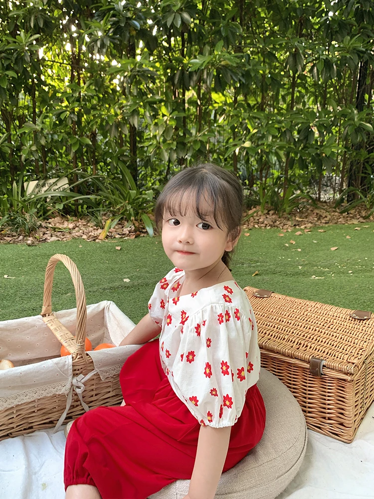 Летняя рубашка для девочек Тонкий Свободный Топ Детская с короткими рукавами и