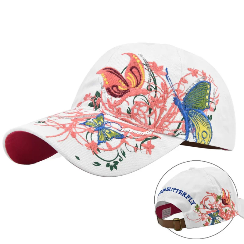 

Unisex Fashion Butterfly Embroidery Sequins Sun Hat Solid Color Cotton Baseball Cap