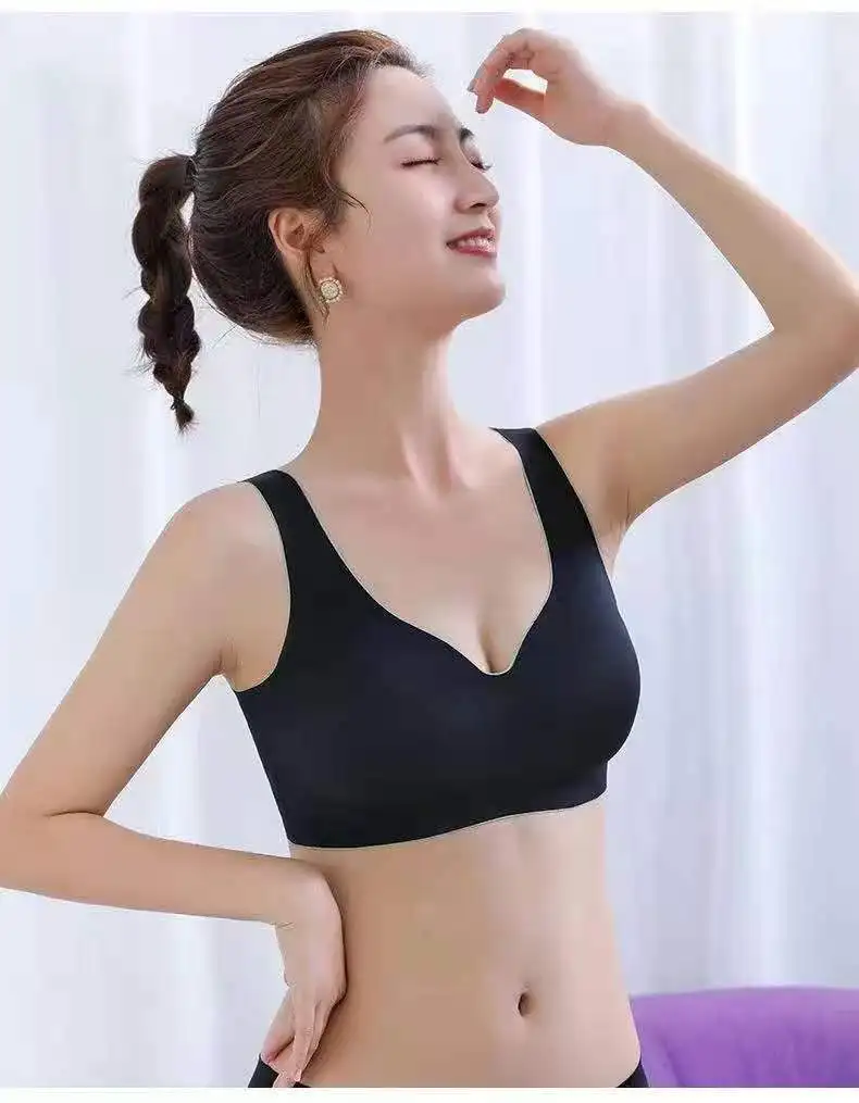 

New vest bra without button gathers comfortably on top women's sleep sports seamless underwear