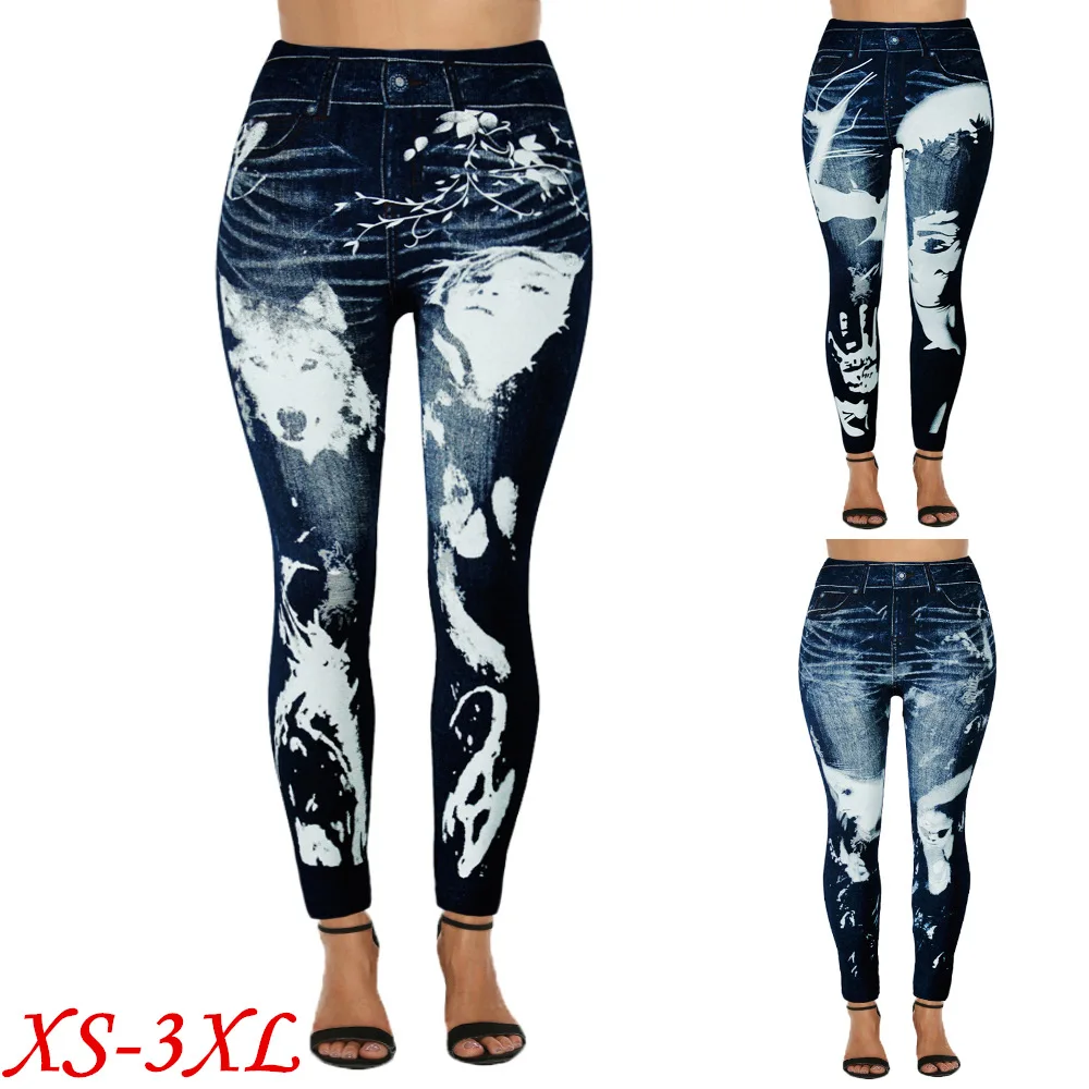 

Лес монстров для мальчиков и девочек с рисунком, имитирующим джинсы и принтом «леггинсы Для женщин одинокий волк печати леггинсы с имитацие...