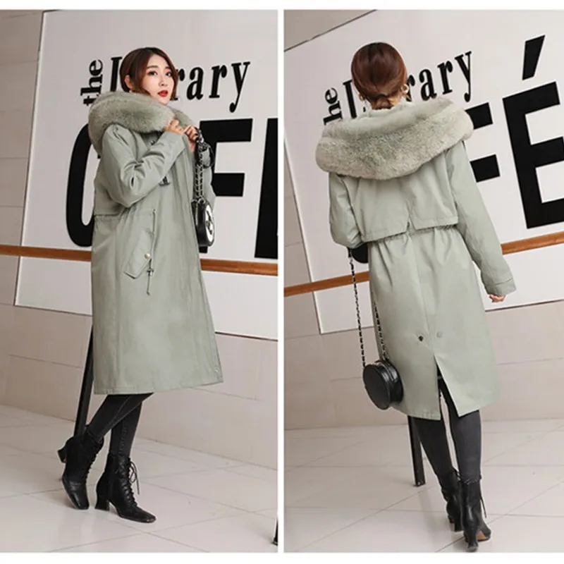 Женская длинная парка толстая зимняя куртка со съемным натуральным лисьим мехом