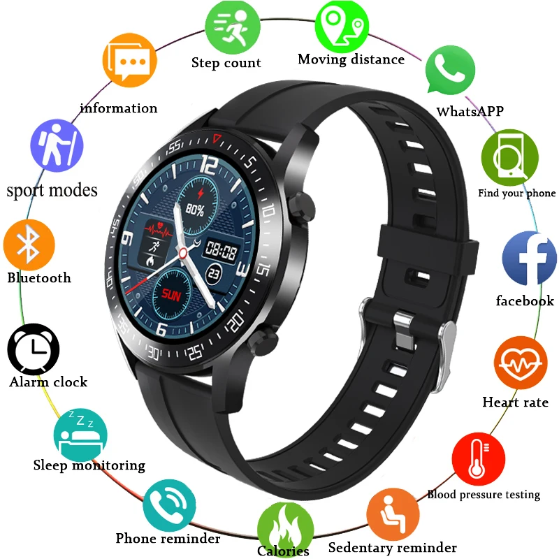 Полный умные часы с сенсорным экраном для мужчин Android iOS сердечного ритма крови