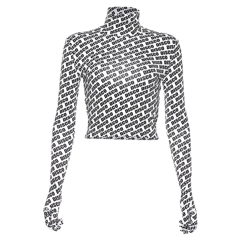Shestyle DISCO футболка с надписью для женщин водолазки перчатки сексуальные уличные