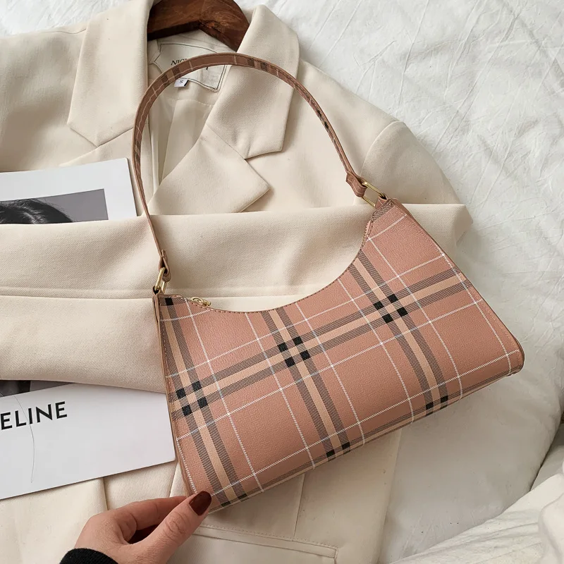 

Handbags Popular Plaid Underarm 2020 New Female Trend Lady Designer Shoulder Zipper Small Baguette Fashion Clutch Bag Women