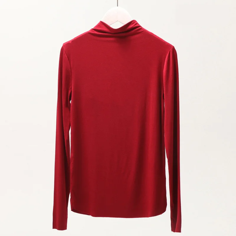 

Winter Fashion Girls Seamless Shirt Fashion High Collar Turtleneck T-shirt Girls Modal Tshirt Solid OverSize Female Tops Tees