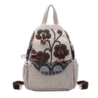 chinese style linen women backpack casual floral printing vintage art shoulders bag retro female canvas backpack