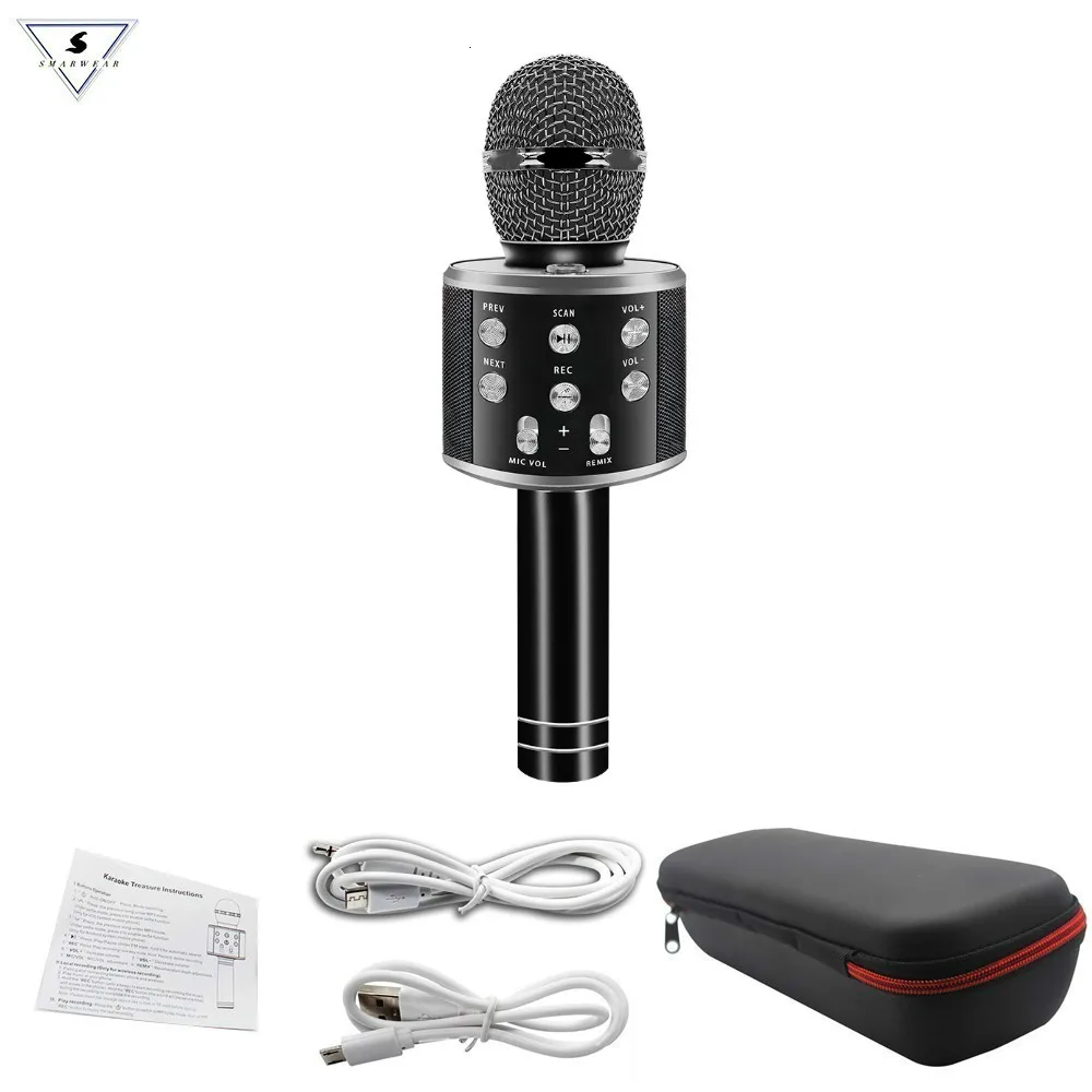 box-858-black WS858 профессиональный беспроводной микрофон для караоке динамик конденсаторный микрофон с сумкой Bluetooth Радио Студия Запись микрофон PK WS-858 - Цвет: box-858-black
