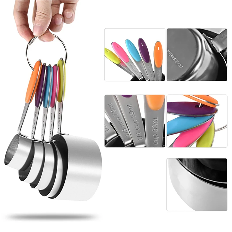 

5pcs Piece Measuring Cups Measuring Spoons Set Stainless Steel Measuring Cup Spoon for Baking Tea Coffee Kitchen Measuring Tools