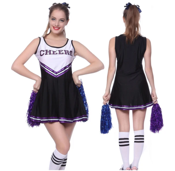 Женские костюм Болельщицы Sexy Cheer средней школы для девочек костюмированной
