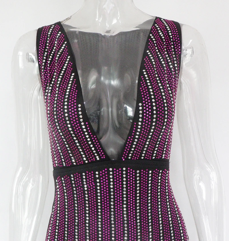 

Kricesseen New Sexy Rhinestone Glitter Summer Deep V Neck Mini Dress Women Crystal Diamonds Luxury Party Clubwear Bodycon