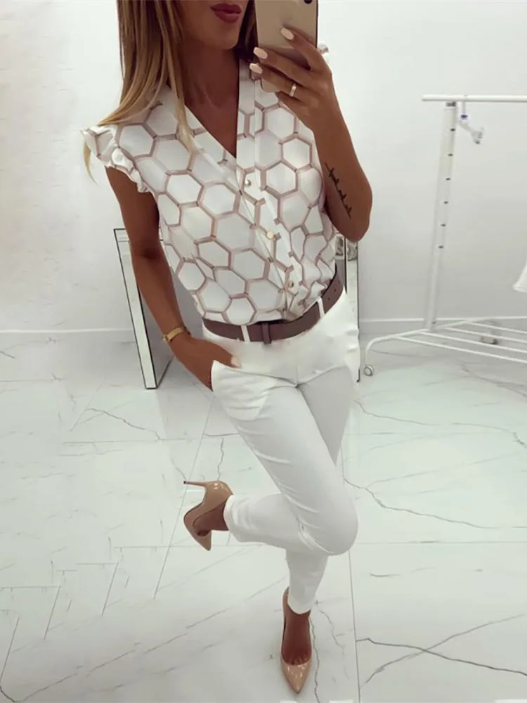 2019 Летняя женская элегантная Рабочая одежда OL свободна блузка Женский стильный