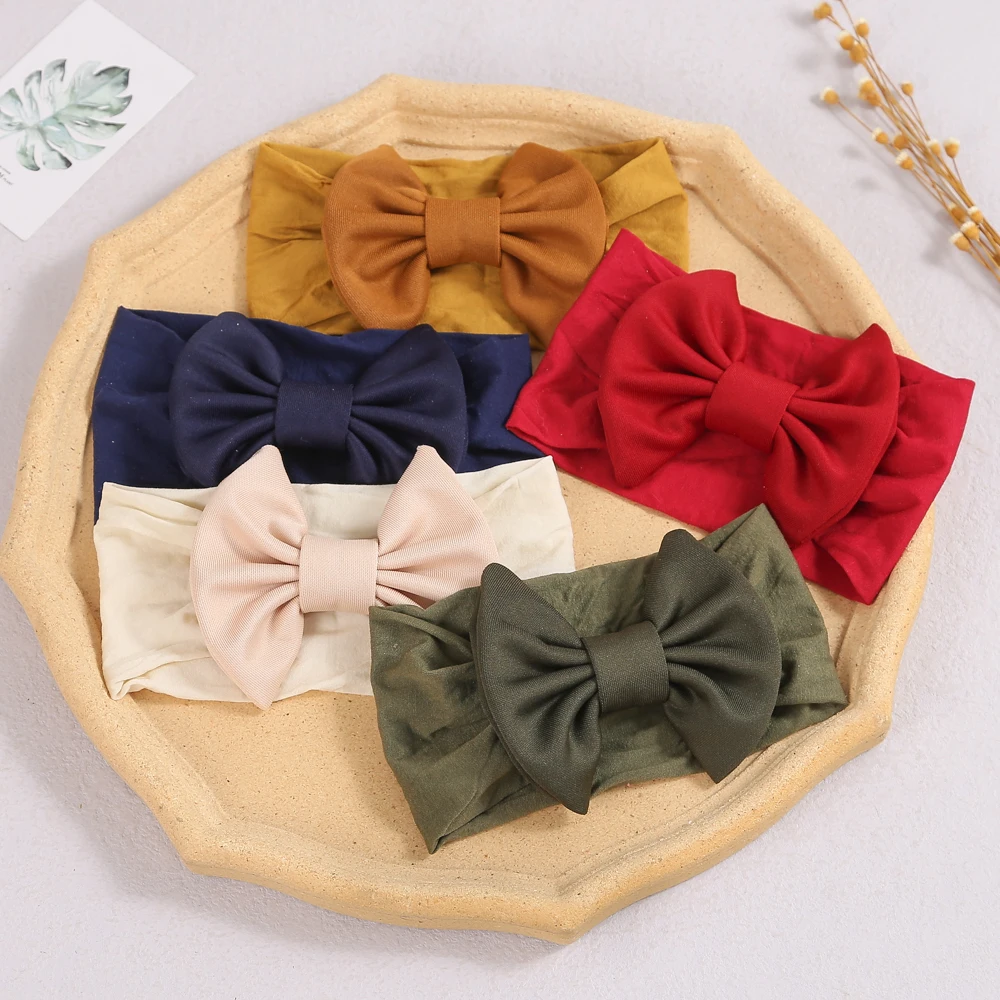 

24 PCS/Lot, Fabric Messy Bow Baby Nylon Headbands, Wide Turban Headwrap, Baby Shower Gift