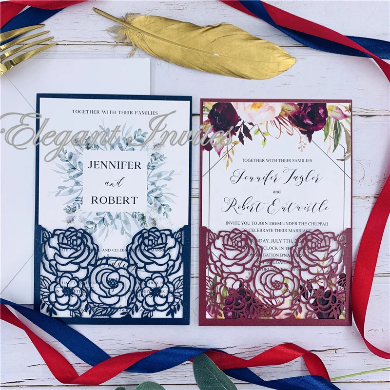 Темно синий и бордовый европейский стиль с цветами лазерной резки свадебные