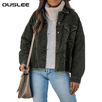 ouslee women shirts jackets solid corduroy spring full sleeve turn down collar oversize coats casual autumn basic outwear