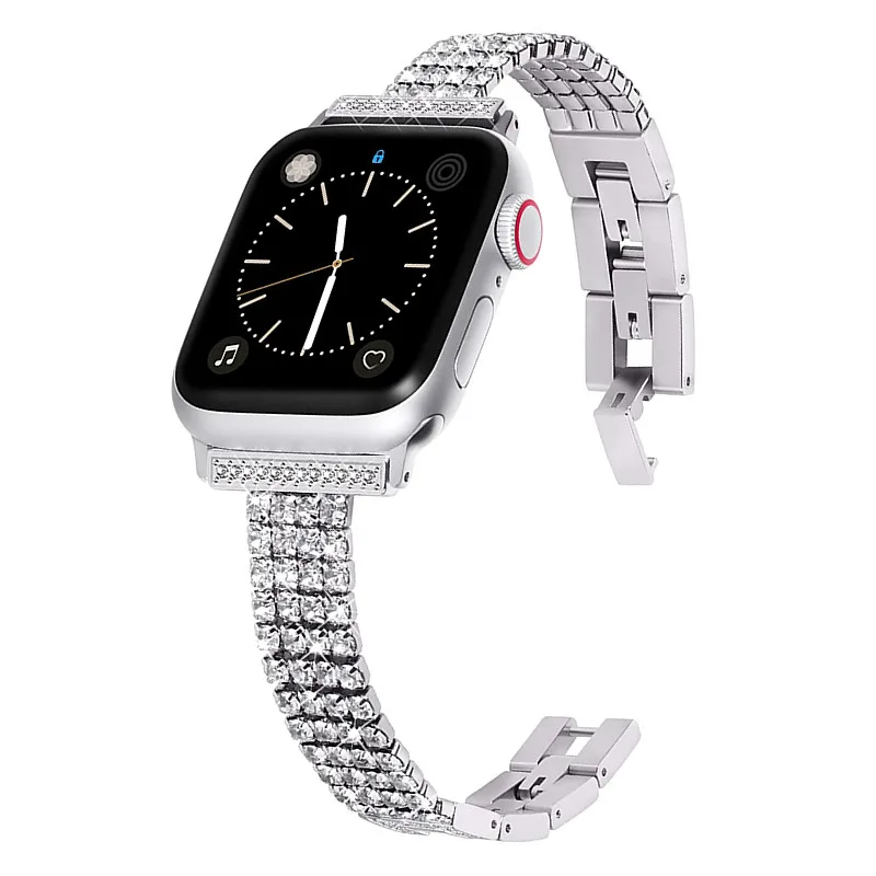 

For Apple Watch 6 Bands SE 44mm 40mm Series 6 5 4 3 2 1 38mm 42mm Bling Stainless Steel Link Bracelet Strap For Apple Watch 6 SE