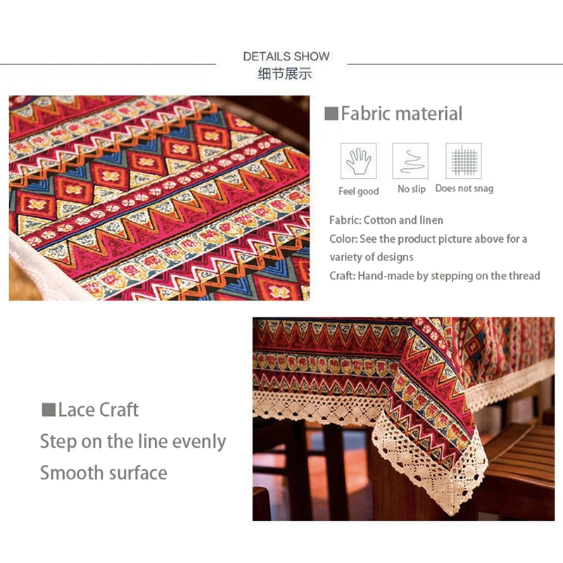 

Bohemian Retro Color Tablecloth Ethnic Striped Coffee Table Round Table Tablecloth Cover Feast Table Cover 1 Piece
