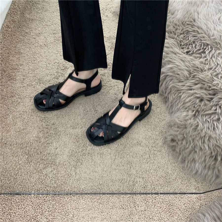 

Roman Sandals Retro Woman Shoes Suit Female Beige 2021 Summer Mary Jane Block Heels Gladiator Original Black Low Spring New Girl