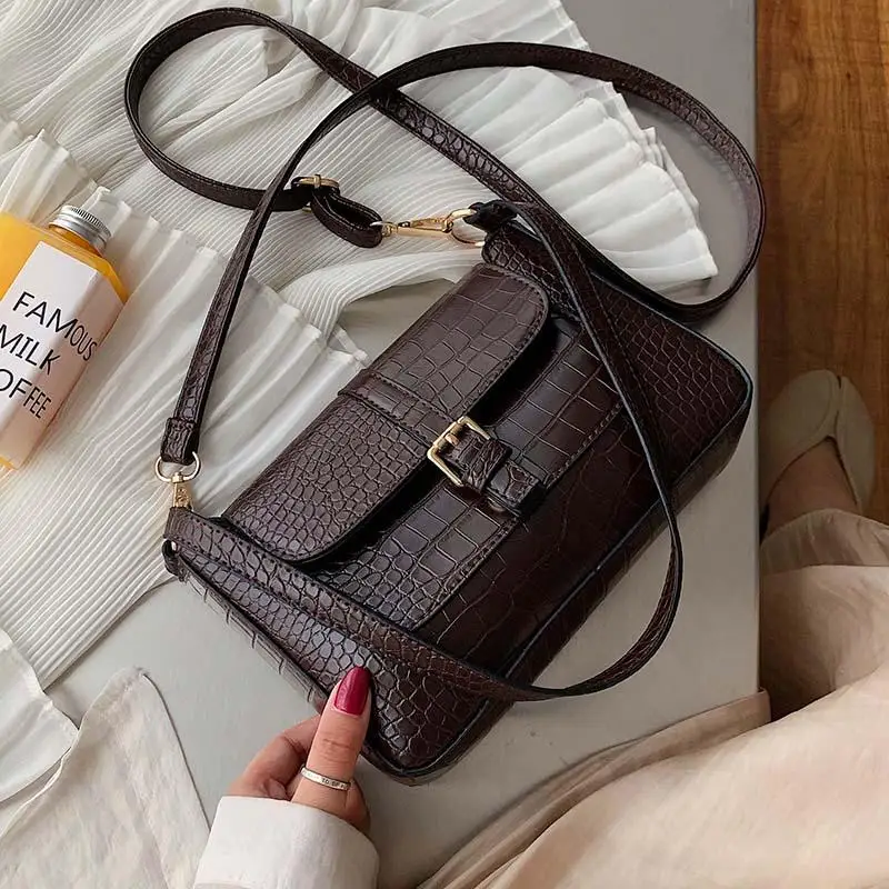 

Belt Designer Pu Leather Crossbody Bags For Women 2020 Shoulder Messenger Bag Lady Stone Pattern Travel Handbags and Purse