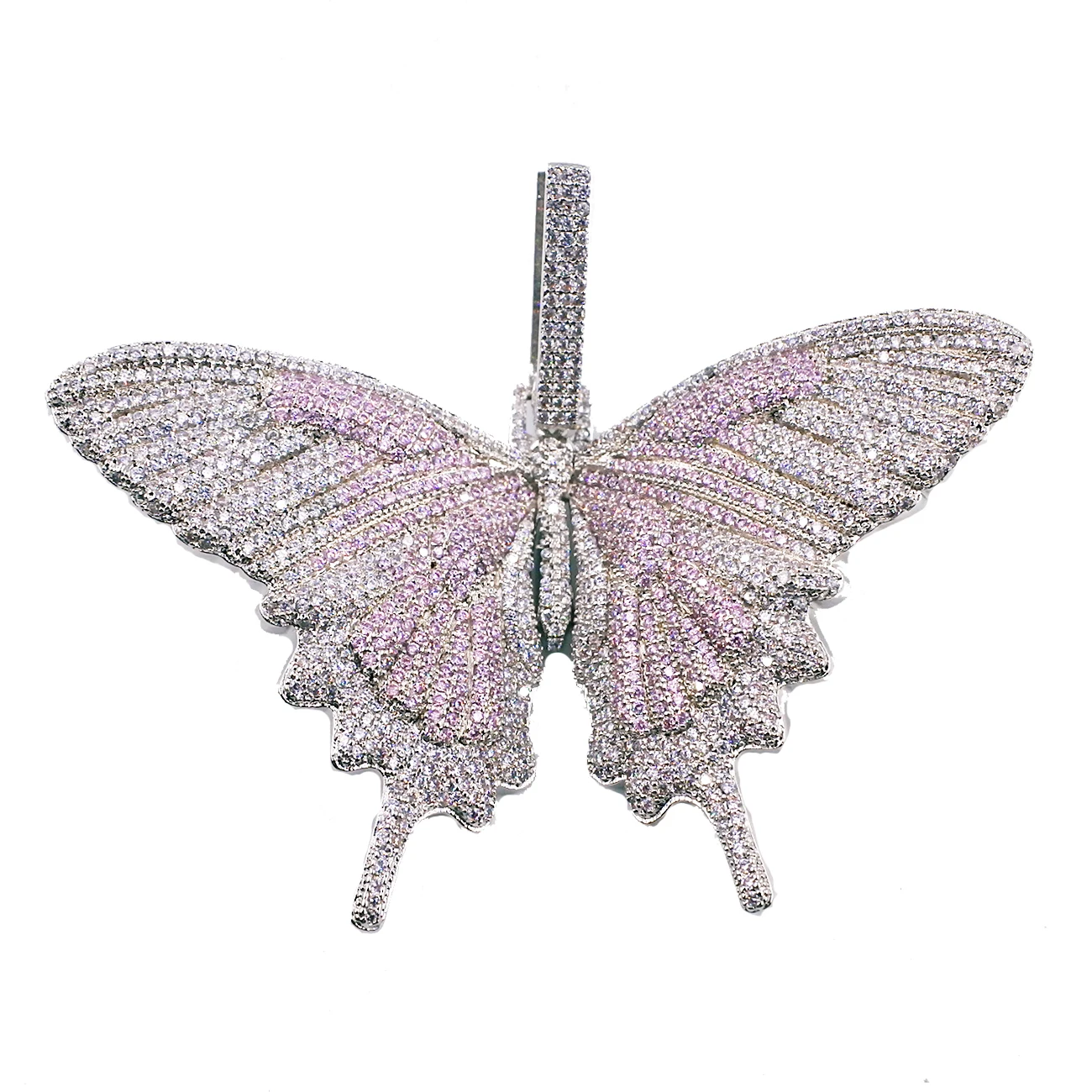 Iced Out большая Серебряная Бабочка Шарм Подвески микро проложить кубический циркон для мужчин из нержавеющей стали Веревка ожерелье хип-хоп рэпер wo мужчин