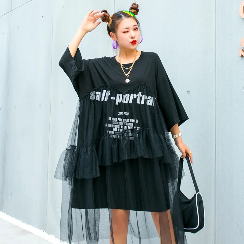 Women's dress Thailand tide brand summer tulle fairy skirt large size short-sleeved fluttering was thin T-shirt | Женская одежда