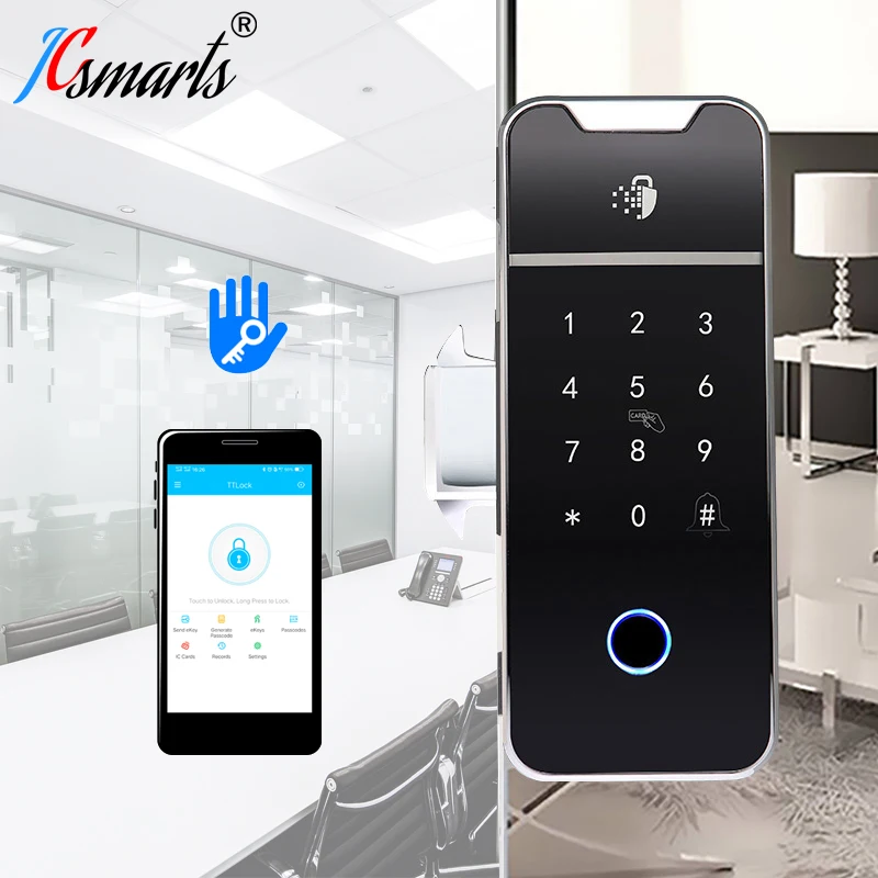 

Office smart TTlock Bluetooth keyless wifi door lock glass digital door fingerprint lock Support Attendance