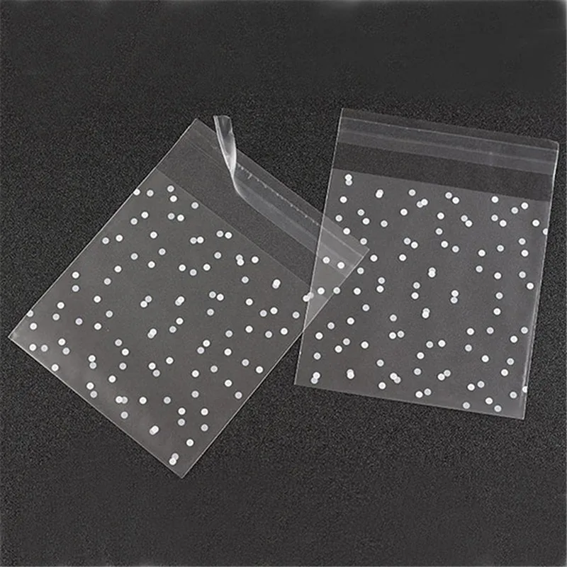 

100pcs/lot Plastic Transparent Cellophane Polka Dot Candy Cookie Gift Bag With DIY Self Adhesive Pouch Wedding Birthday Party