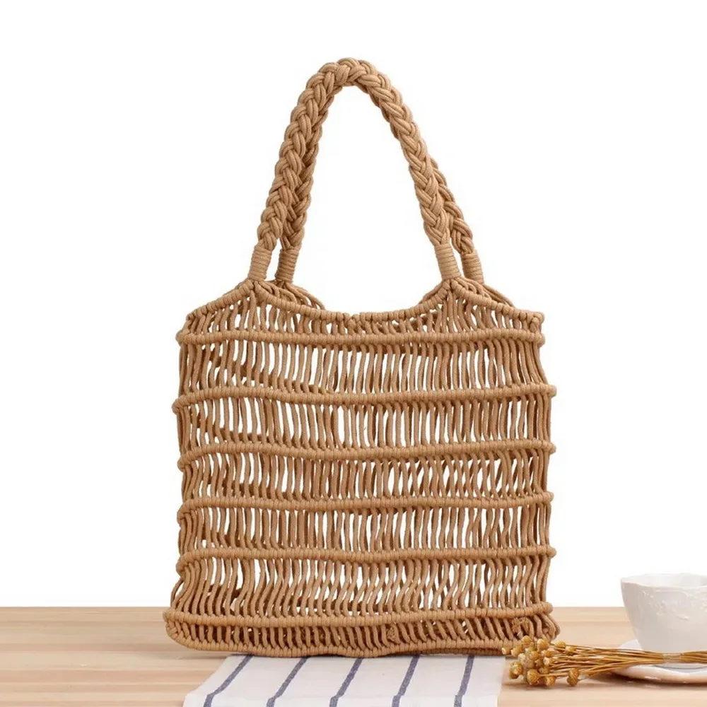 Handmade Summer Brown Straw Hobos Bag Rattan Clutch Shoulder Beach Tote Bags Luxury Women Summer Sea Handbags
