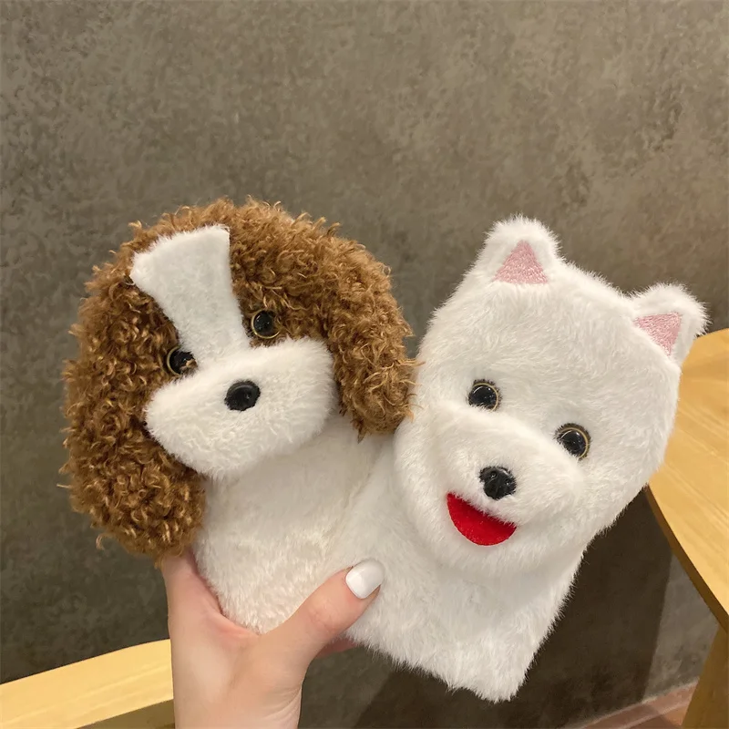 

Cute Plush puppy With holder Phone Case For iPhone 13 12 Mine 11 Pro XS Max SE 2020 X XR 7 8 6 6S Plus Fashion Shockproof Cover