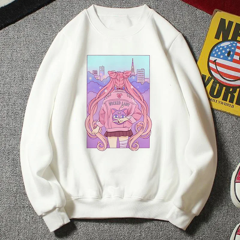 Новая толстовка женская Kawaii Мода плюс размер повседневная одежда Harajuku Мультфильм Ulzzang стиль Сейлор Мун Толстовка забавная половина Толстовка - Цвет: 2870
