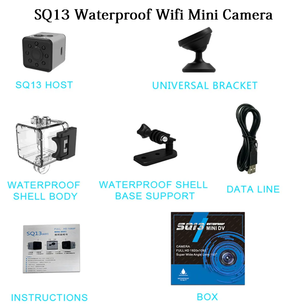 HD Wi Fi мини камера SQ13 1080P широкоугольная Водонепроницаемая видеокамера DVR