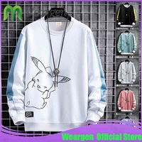 weargen round neck mens hoodie casual print pikachu long sleeve sweatshirt men hip hop streetwear trendy pullovers wy8228