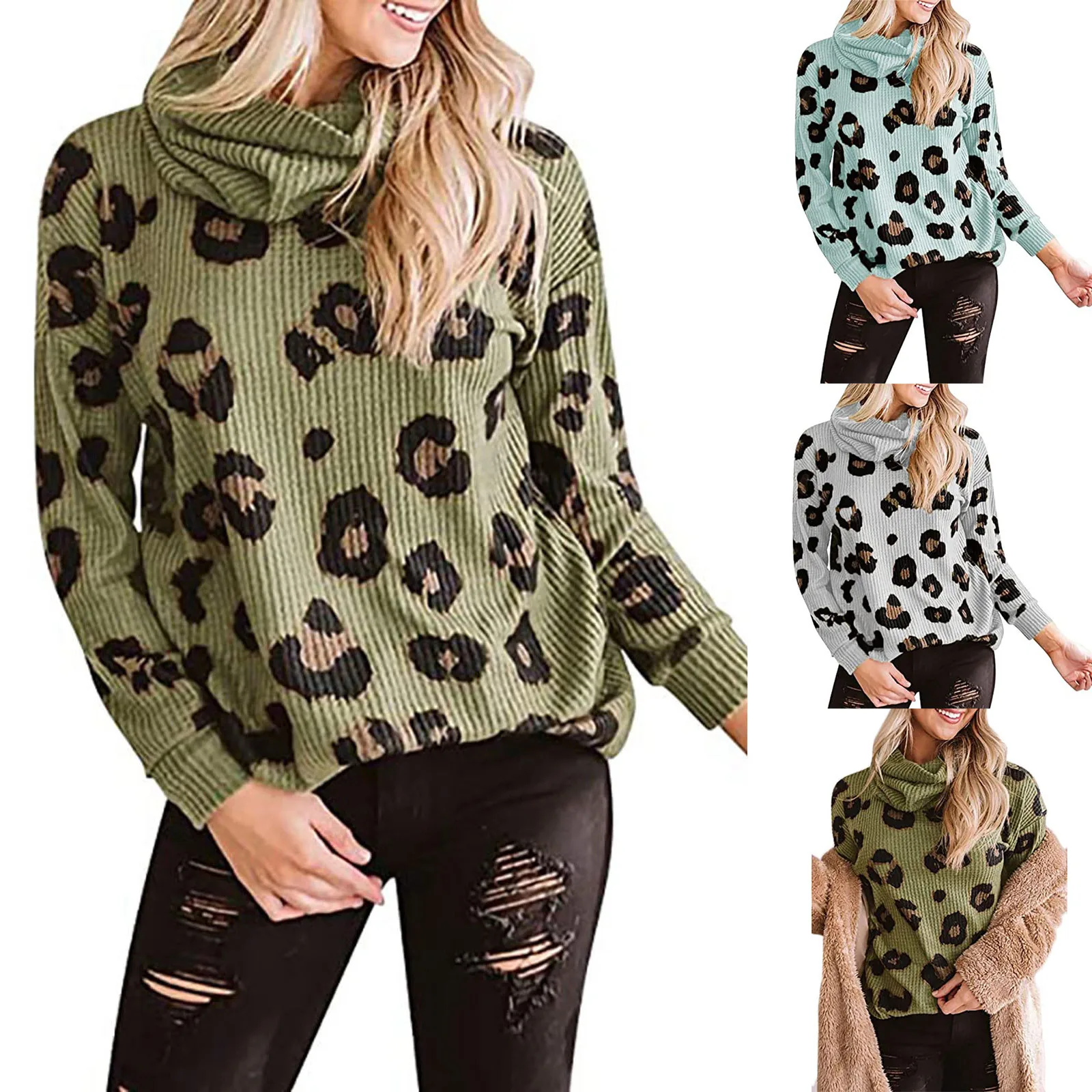 

Women Ladies Leopard Print Loose Long Sleeve O-Neck Sexy Tops Sweatshirts Female Fashion Shirts Blouses Top Clothing#G
