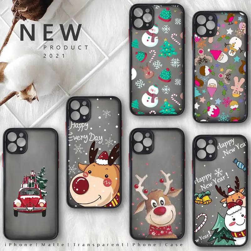 

Cartoon Cute Merry Christmas ELk Phone Case matte transparent For iphone 7 8 11 12 plus mini x xs xr pro max cover