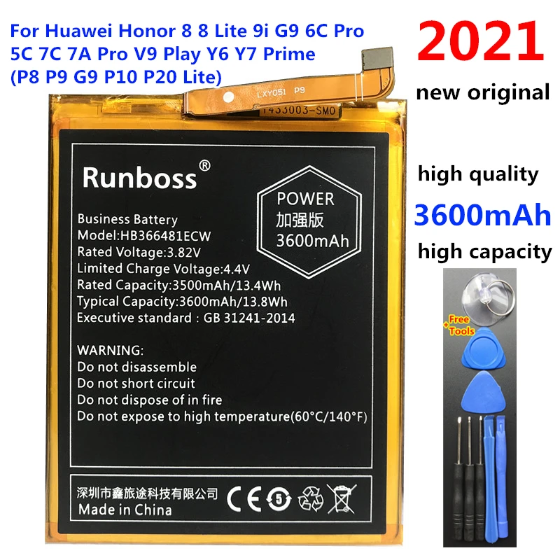 Аккумулятор 3600 мАч HB366481ECW для Huawei P8 P9 P10 P20 Lite Honor 6C Pro 8 9 9i 5C 7C 7A Enjoy 7S 8E Nova 3E