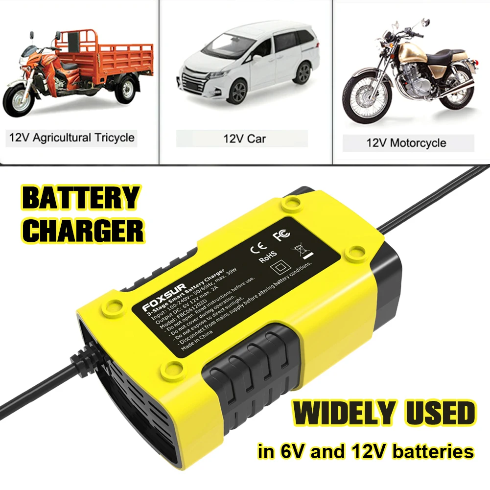 6V 12V 2A Digital Display Smart Car Motorcycle Battery Charger Smart Fully Automatic Charging GEL AGM
