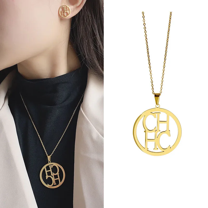 

Hot Supply High Quality Openwork CH Linked Design Round Pendant Necklace For Women Men Steel Jewelry