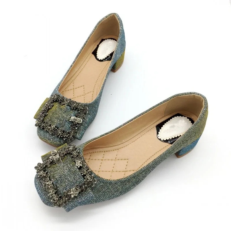 

2020 Brand Spring Autumn Women Pumps Shoes Crystal High Heel Woman Shallow Square-heel Mid heel Shoes Lady Females Footwear 42
