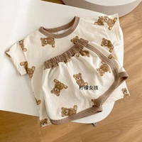 baby boys clothing set summer 2021 korean childrens cotton suit cartoon print topshort baby girl 2 piece set clothes